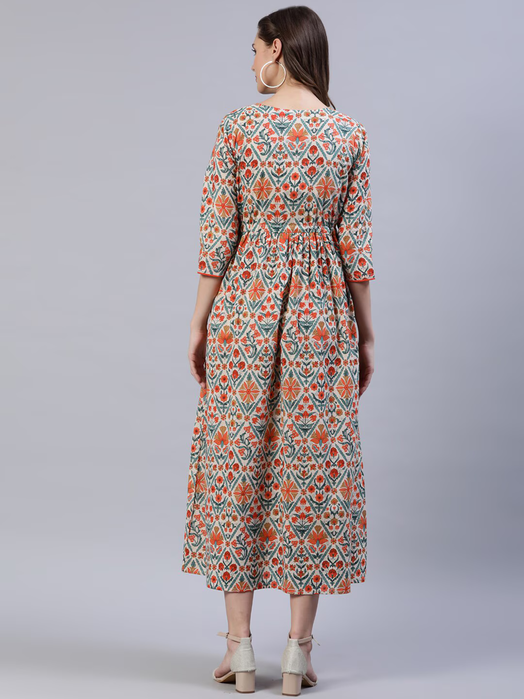 Off White Ethnic Motifs Empire Midi Dress