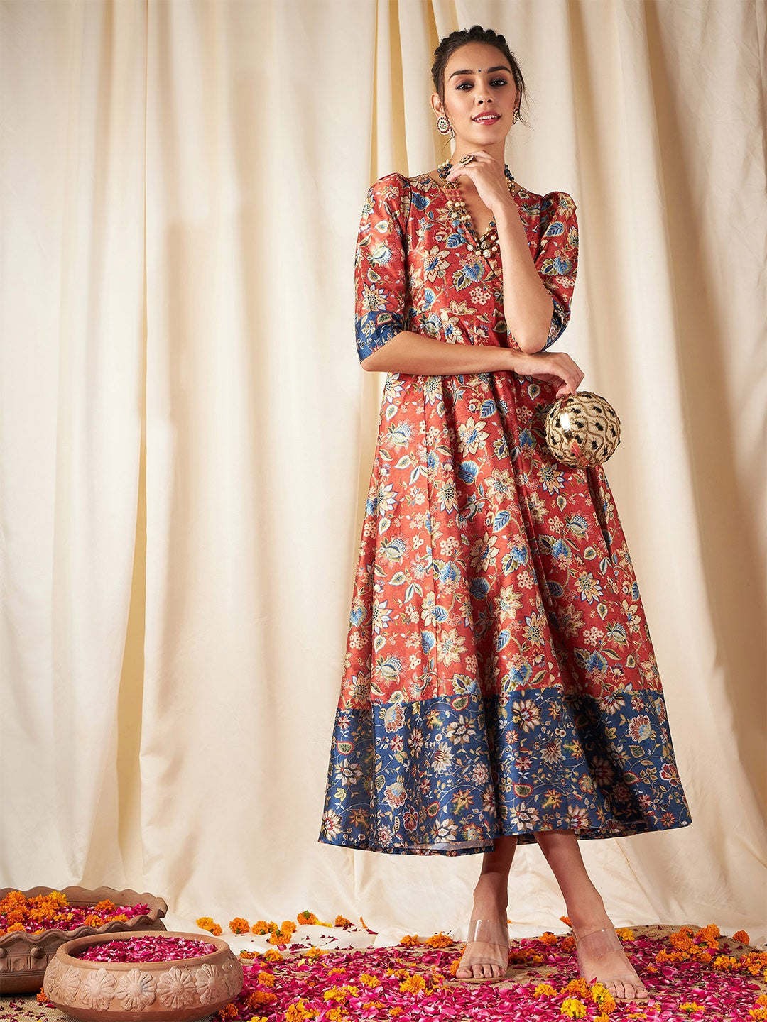 Orange & Blue Floral Maxi Dress – Amy's Cart