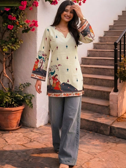 Women Folk Design Print Ethnic Cotton Top