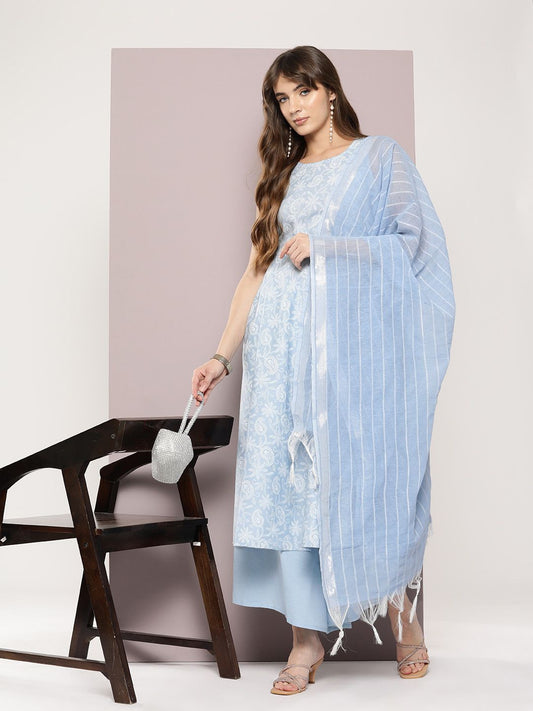 Paisley Printed Kurta with Palazzos & Dupatta