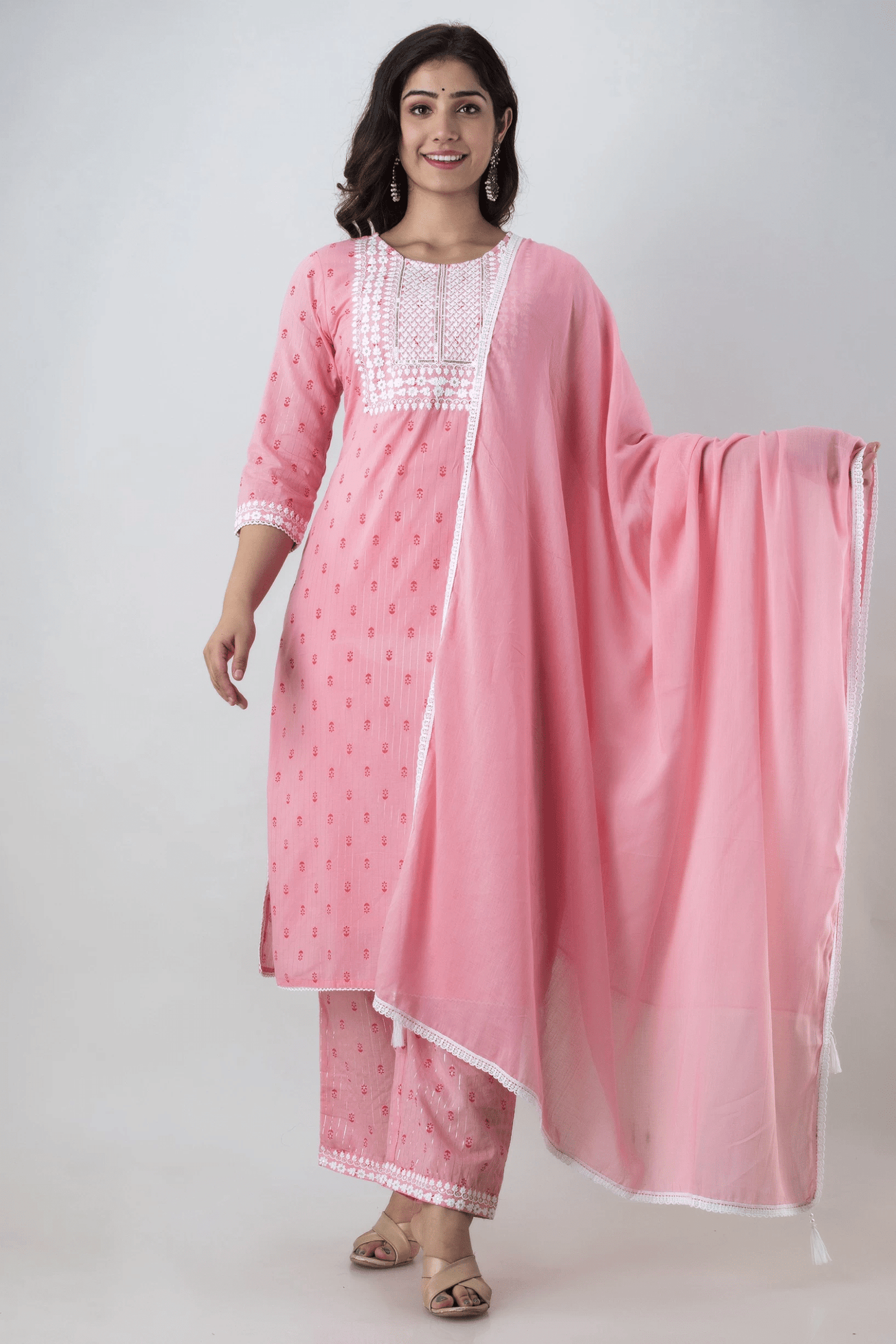 Women Pure Cotton Kurta Palazzo Dupatta Set