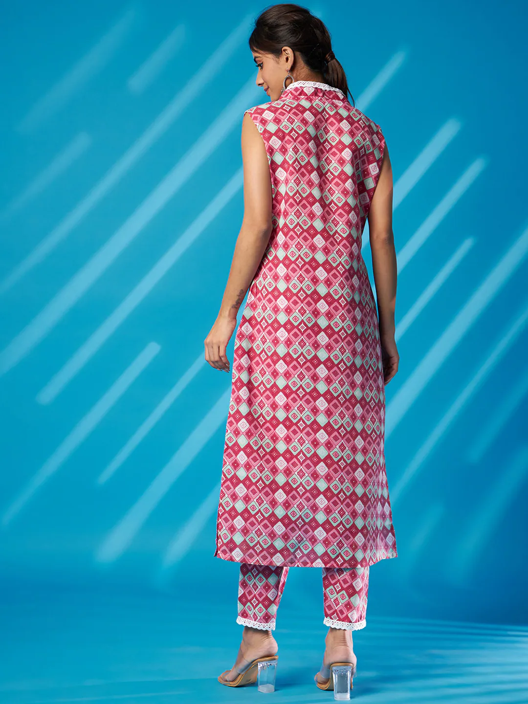 Ethnic Motifs Printed V-Neck Pure Cotton Straight Kurta With Trousers