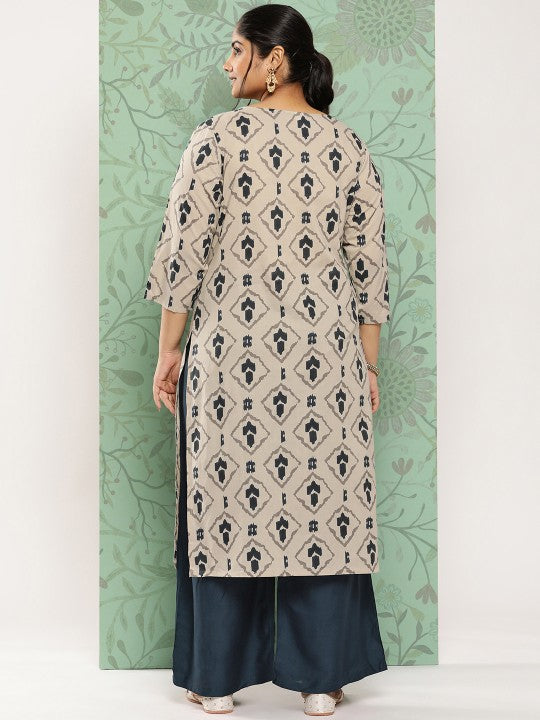 Plus Size Ethnic Motifs Printed Regular Pure Cotton Kurta with Palazzos