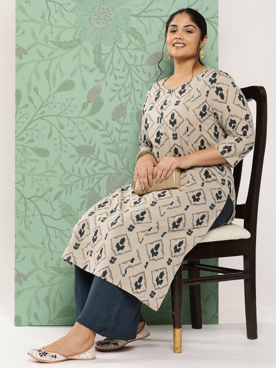 Plus Size Ethnic Motifs Printed Regular Pure Cotton Kurta with Palazzos