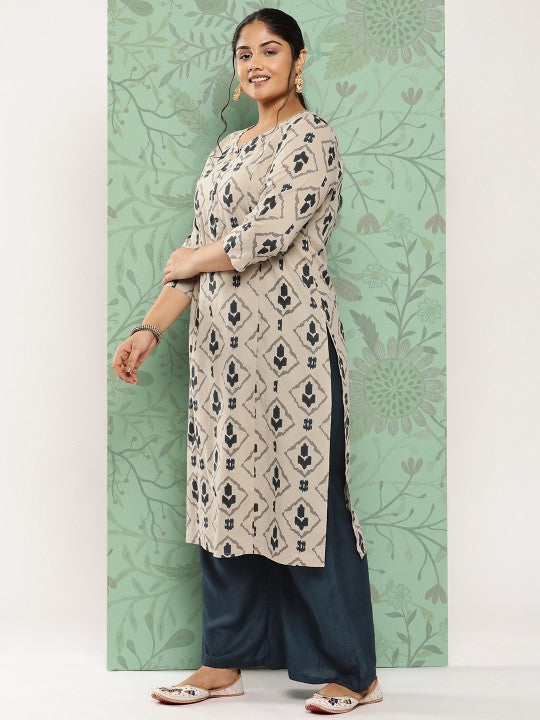 Plus Size Ethnic Motifs Printed Regular Pure Cotton Kurta with Palazzos