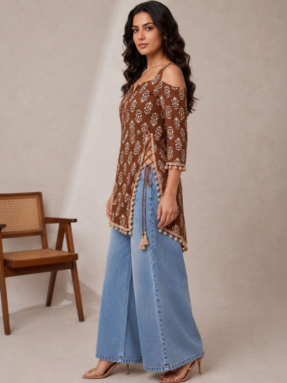 Women Print Cold-Shoulder Ethnic Top