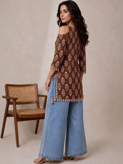 Women Print Cold-Shoulder Ethnic Top