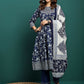 Printed Pure Cotton Anarkali Kurta With Trouser & Dupatta Set