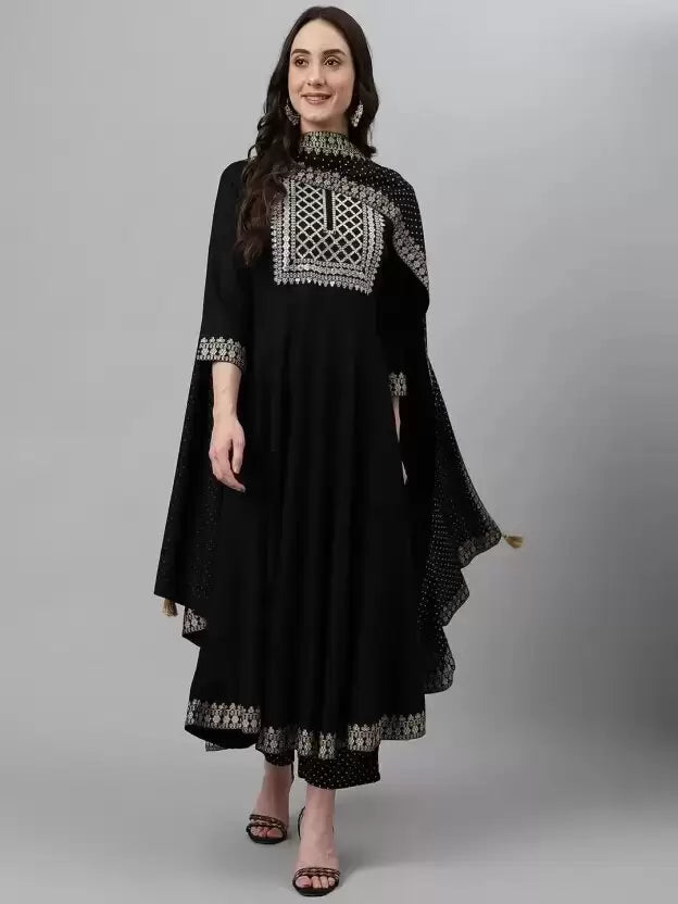 Ethnic Motifs Embroidered Sequined Kurta with Palazzos & Dupatta