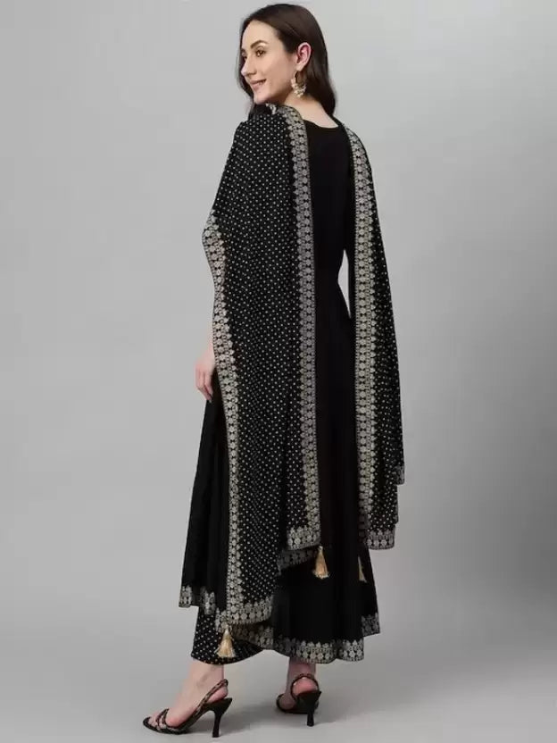 Ethnic Motifs Embroidered Sequined Kurta with Palazzos & Dupatta