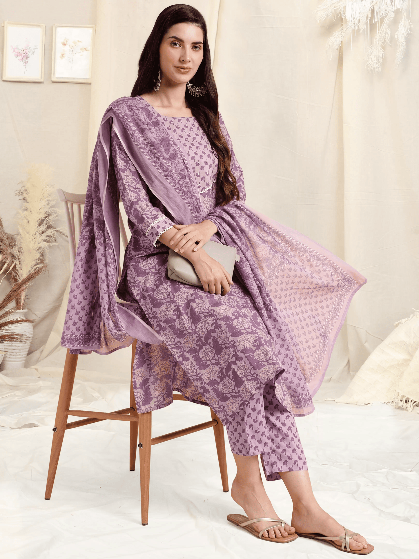 Women Pure Cotton Kurta Pant Dupatta Set