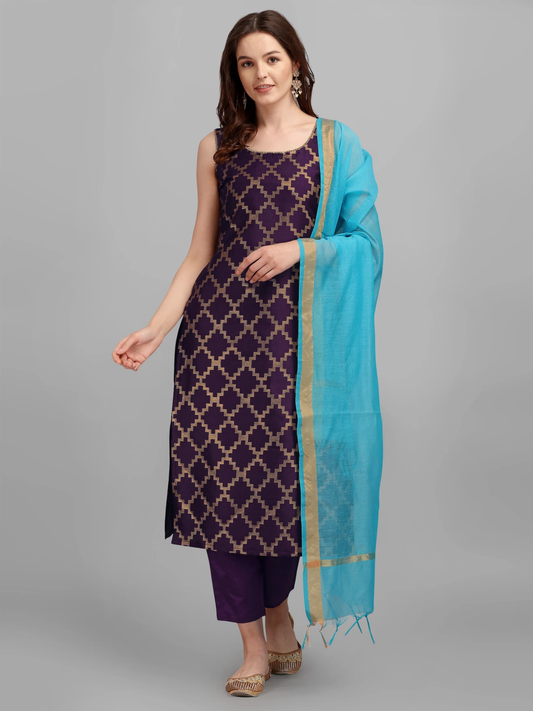 Women Cotton Silk Kurta Pant Dupatta Set