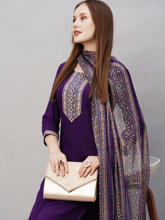 Women Solid Straight Kurta with Trousers & With Dupatta