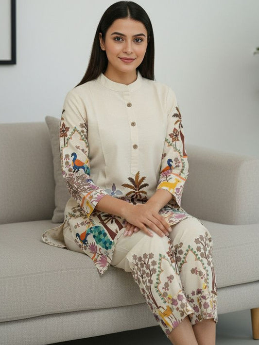 Women Ethnic Motifs Printed Regular Pure Cotton Kurta with Trousers - Amy's Cart