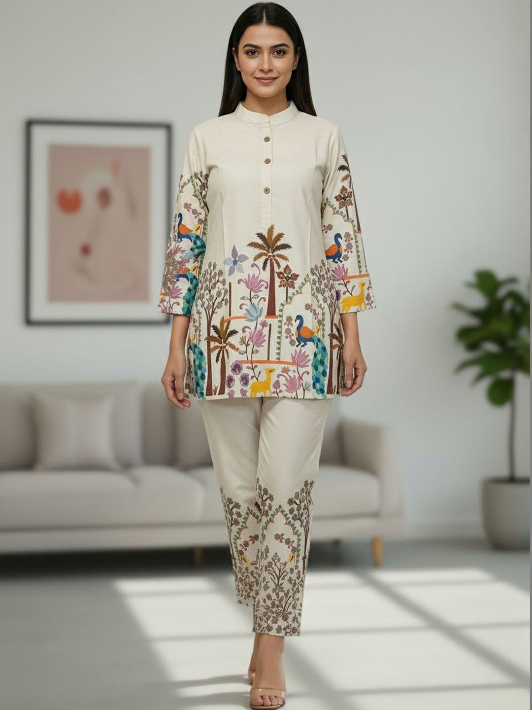 Women Ethnic Motifs Printed Regular Pure Cotton Kurta with Trousers - Amy's Cart