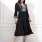 Women Embroidered Tie Midi Dress