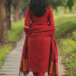 Ethnic Motifs Round Neck Thread Work Straight Kurta With Trousers & Dupatta