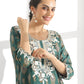 Green Ethnic Motifs Printed Thread Work Detailed Straight Kurta With Palazzo