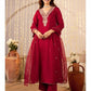 Women Embroidery Solid Anarkali Kurta and Pant Set with Dupatta