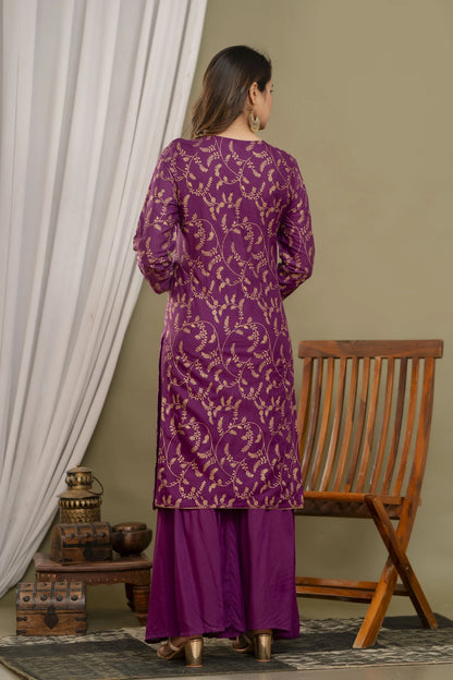 Women Viscose Rayon Kurta Sharara Set