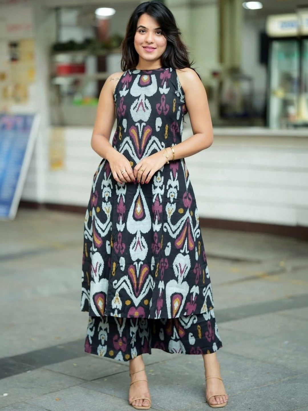 Women Ethnic Motifs Printed Regular Pure Cotton Kurta with Trousers - Amy's Cart