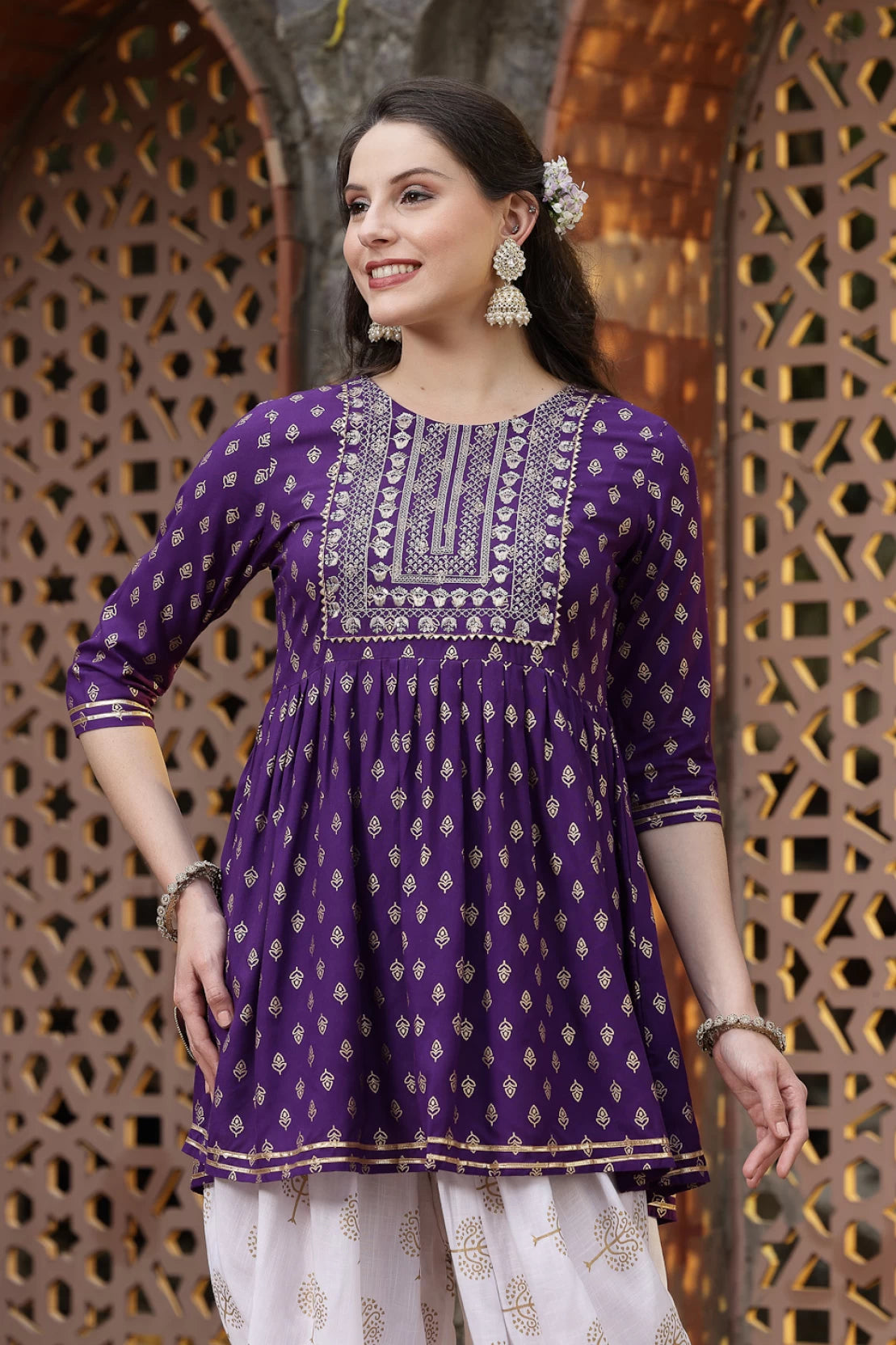 Women Viscose Rayon Kurti Dhoti Pant Set