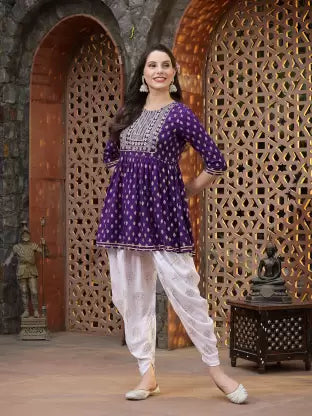 Women Viscose Rayon Kurti Dhoti Pant Set