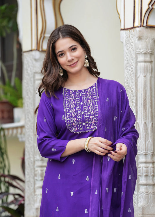 Women Viscose Rayon Kurta Pant Dupatta Set