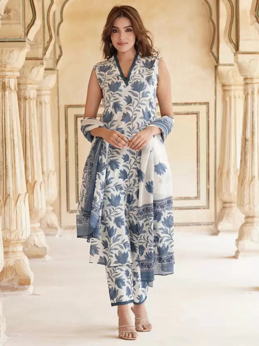 Women Floral Printed Sleeveless Kurta set