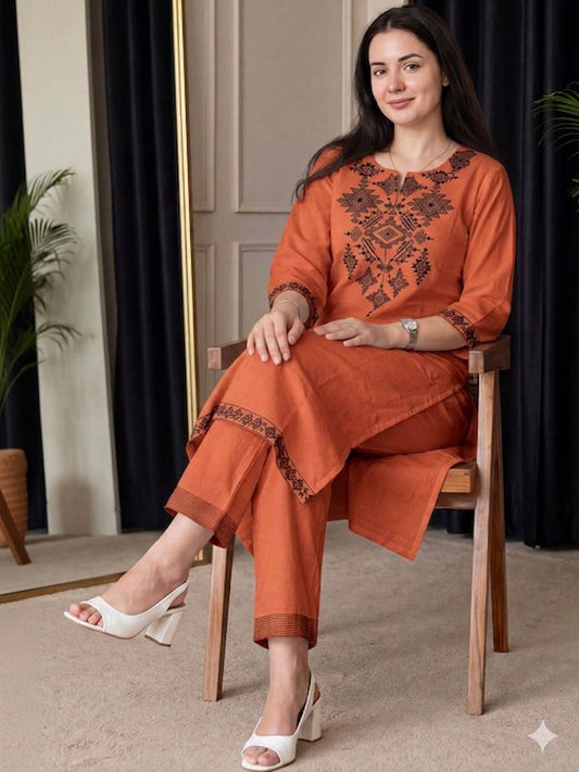 Women Khadi Cotton Kurta Pyjama Set