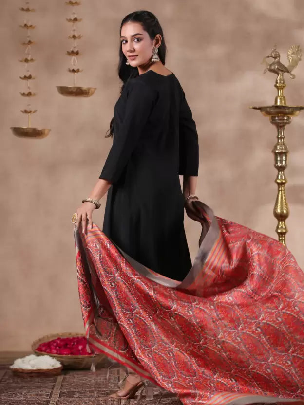 Women Silk Blend Kurta Trouser Dupatta Set