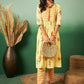 Floral Printed Pleated Straight Organic Cotton Kurta With Trousers