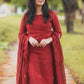 Ethnic Motifs Round Neck Thread Work Straight Kurta With Trousers & Dupatta