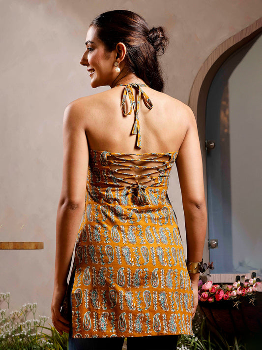 Women Paisley Printed Halter Neck Pure Cotton Kurti