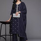 Women Blue Silk Blend Kurta Trouser Dupatta Set Special price