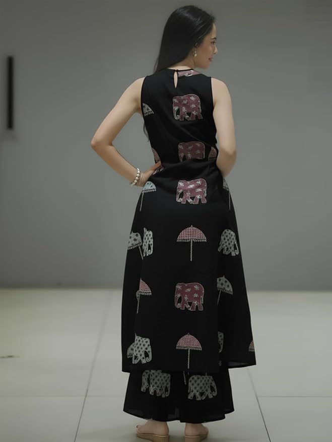 Elephant Print Sleeveless Kurta Palazzo set