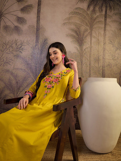 Women Floral Embroidered Regular Pure Cotton Straight Kurta with Palazzos - Amy's Cart