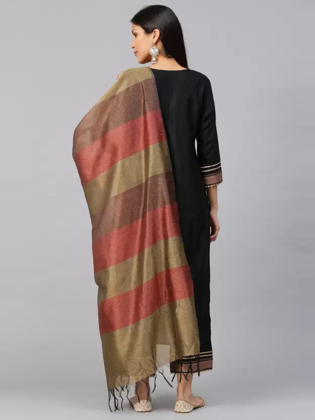 Women Black Cotton Silk Kurta Palazzo Dupatta Set