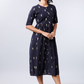 Women Navy Blue Self Design Fit and Flare Dress