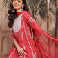 Floral Printed Sequinned & Thread Work Detail A-Line Kurta with Trousers & Dupatta - Amy's Cart