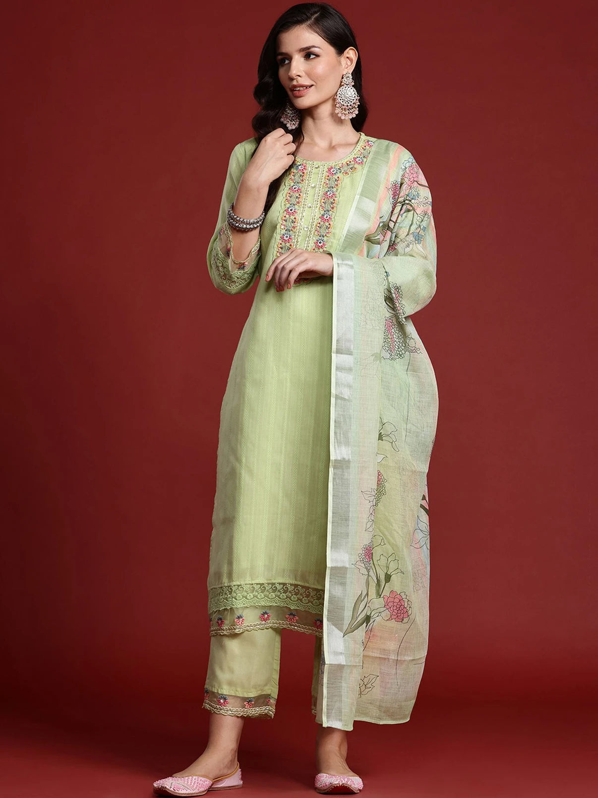 Women Pure Cotton Kurta Pant Dupatta Set