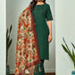 Women Green Cotton Blend Kurta Pant Dupatta Set