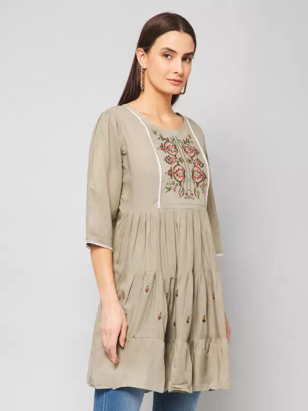 Casual Regular Sleeves Embroidered Women Beige Top