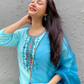 Women Blue Embroidered Regular Kurti with Trousers & With Dupatta