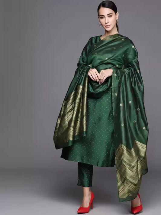 Women Green Cotton Blend Kurta Palazzo Set