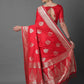 Red & Silver Tone Ethnic Woven Banarasi Silk Saree