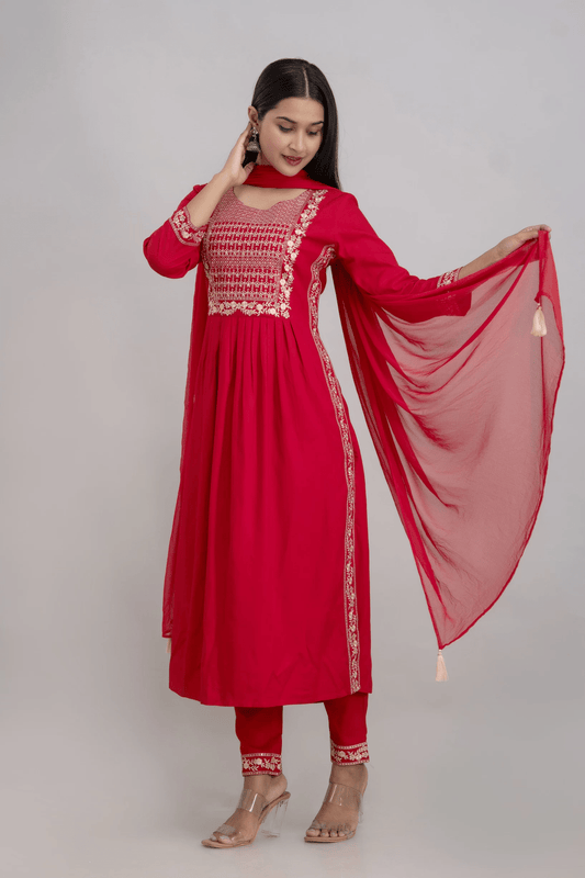 Women Viscose Rayon Kurta Pant Dupatta Set