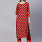 Ethnic Motifs Print Sweetheart Neck Regular Kurta With Trousers & Dupatta