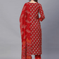 Ethnic Motifs Print Sweetheart Neck Regular Kurta With Trousers & Dupatta