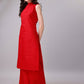 Woven Design High Neck Sleeveless Straight Kurta With Palazzos